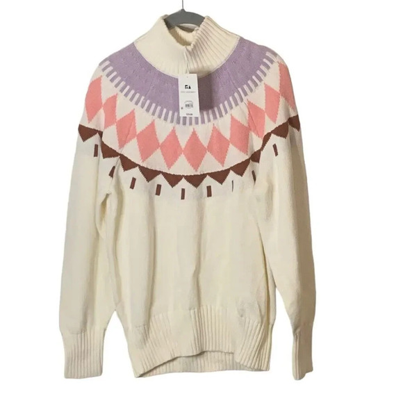 Mock Turtle Neck Sweater Women's Size L Long Sleeve Cream Cotton Wool Blend - Picture 8 of 8